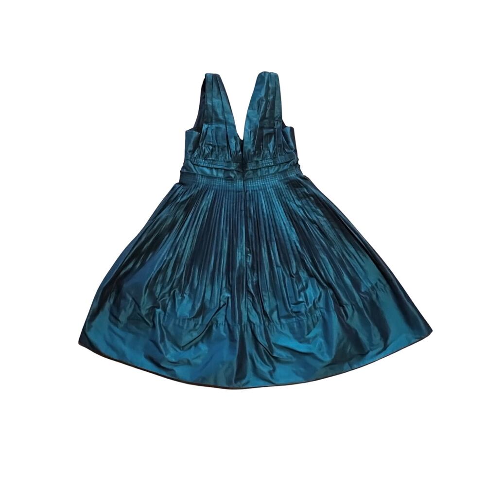 BCBGeneration Teal Pleated Taffeta V-Neck Fit & Flare Party Dress | Size 8